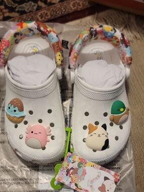 CROCS Kids White Clog Sandals with Colorful Character Accents